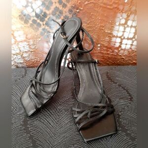 Zara 100% Leather Black Strappy Women's Sandals